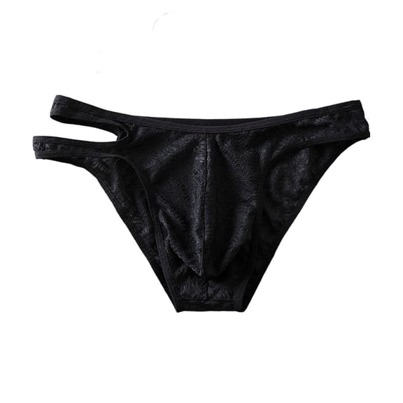 LODIENY Lace Frilly Panties for Men One Sided Cross Over Double Belt Pouch Mesh Briefs Underwear Black XXL