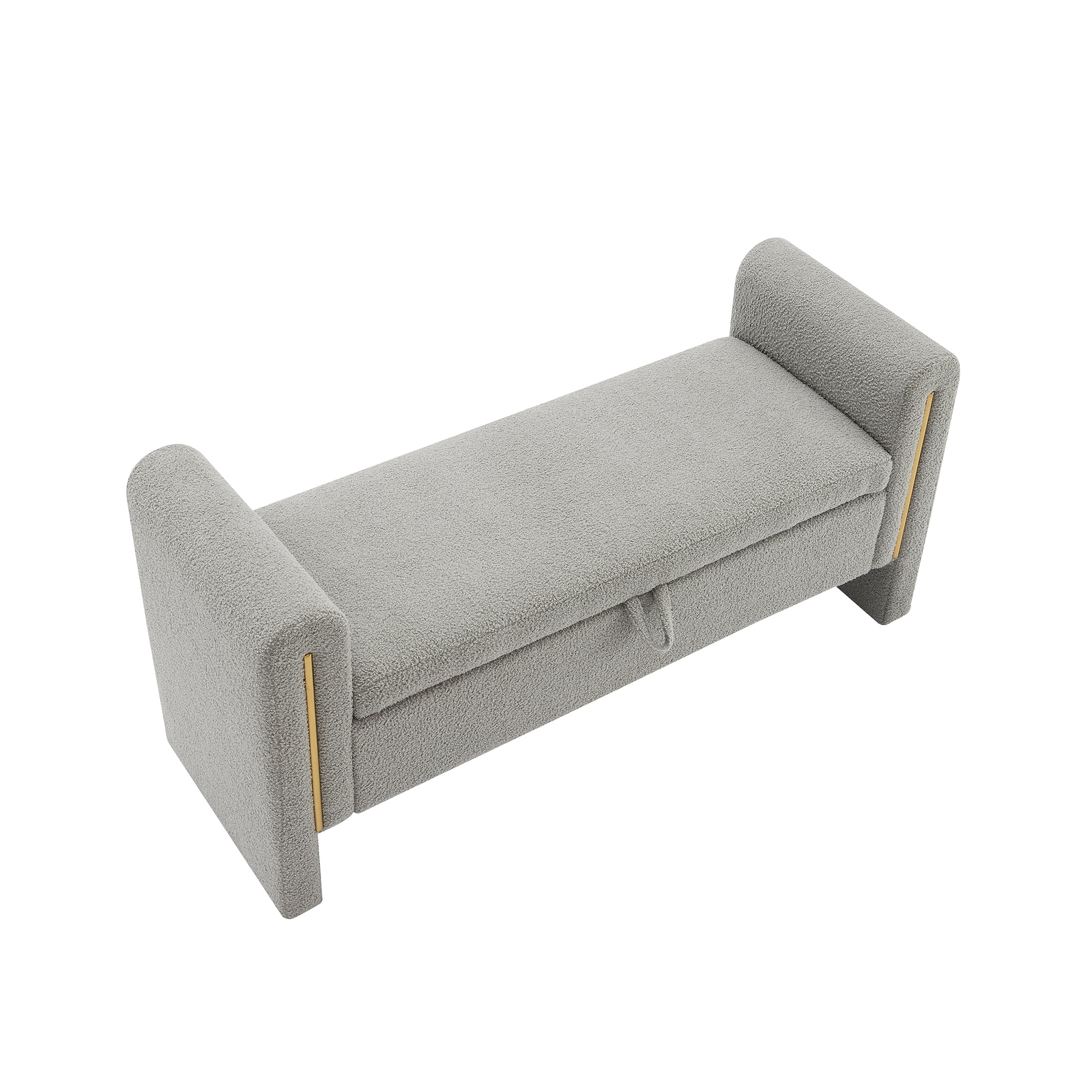 Miniyam Modern Teddy Fabric Upholstered Bed End Bench with Arms and Storage, for Living Room,Bedroom, Gray