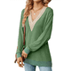thumbnail image 1 of Blusas de Otoño para Mujer, con Escote en V, Encaje, Larga, Holgadas, con Ribete de Bloques de Color, Moda 2025 Verde XL, 1 of 10