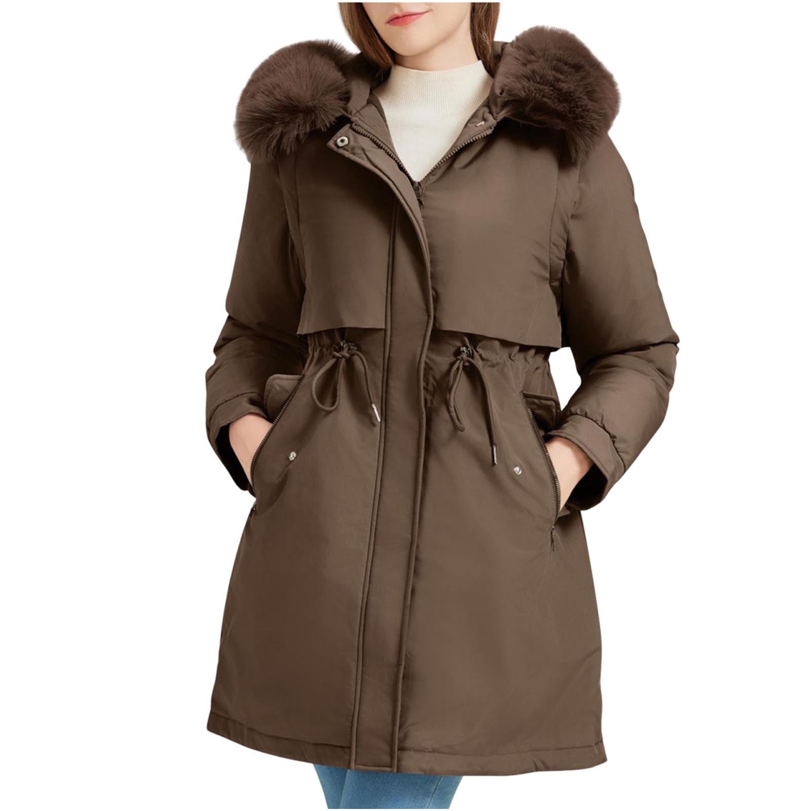 Dvprdro Winter Coats for Women Trendy Full Zip Parka Jackets Winter Thicken Puffer Jacket with Detachable Sleeves and Faux Furs Removable Hood