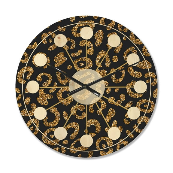 Designart 'Golden Leopard Fur Shapes' Mid-Century Modern Wood Wall Clock