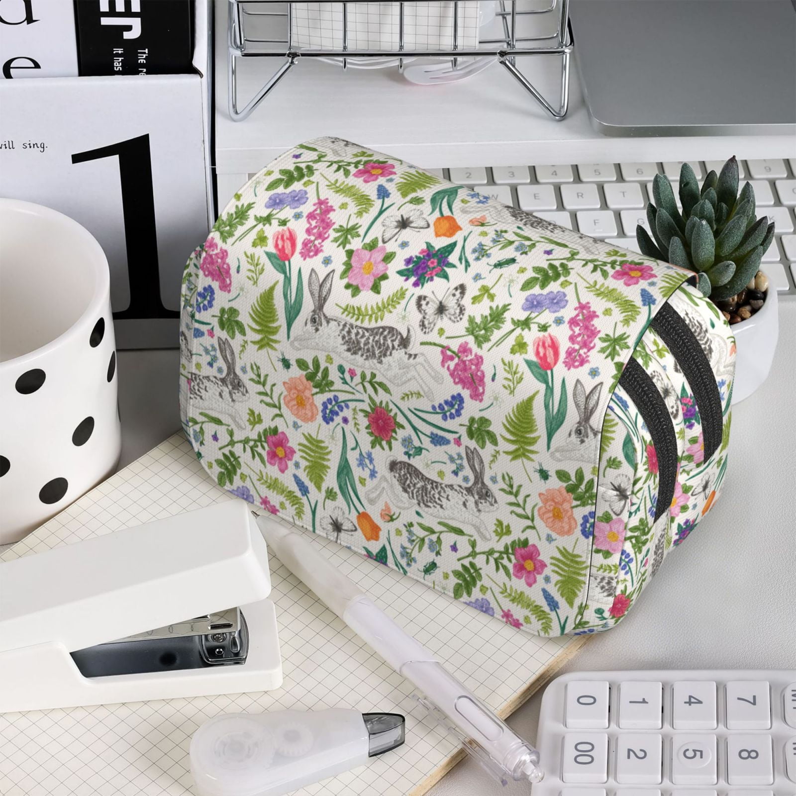 Rateoe Rabbit And Butterfly Pattern Double Clamshell Pen Case, Storage Organizer with Two Zipper Compartments– Holds Up to 50 Pencils & Pens