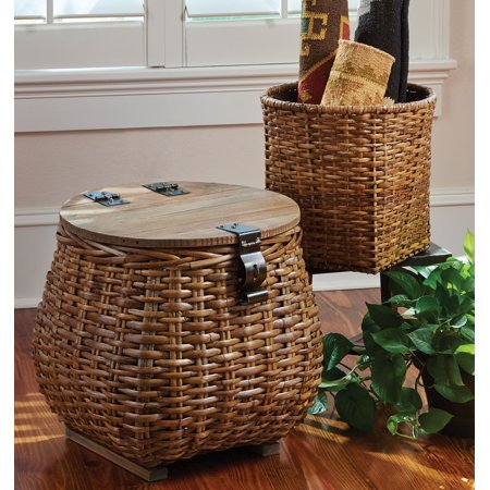 2 Pc Set of a Large Storage Basket with Lid and Planter from Woven