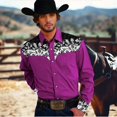 thumbnail image 5 of Camisa de hombre estilo occidental con estampado floral, para entrenamiento formal, boda, verano, primavera, manga larga, azul, tallas S-5XL, poliéster, talla europea 2024, 5 of 5