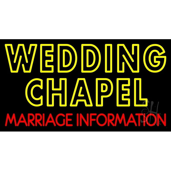 Double Stroke Wedding Chapel Marriage Information LED Neon Sign 13" Tall x 24" Wide - inches, Black Square Cut Acrylic Backing, with Dimmer - Premium built indoor Sign for Wedding Chapel.