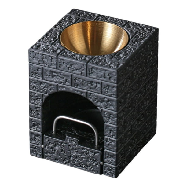 Lámpara de aroma con aceites esenciales, difusor de fragancias, calentador de fragancias, vela de té Cuenco de oro negro