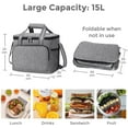 thumbnail image 4 of 15L Cooler Bag, Insulated Soft Cooler Bag, Foldable Picnic Bag, Large Capacity, Waterproof, Cooler Bag for Meals, Lunch, Office, School, Picnic, Beach, Travel (Gray), 4 of 5