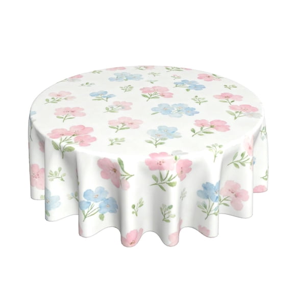 Pink Blue Round Tablecloth Spring Floral Tablecloth 60 inch Waterproof and Wrinkle-Resistant Tablecloth Picnic / Decorative Tablecloth for Indoor Outdoor Family Gatherings