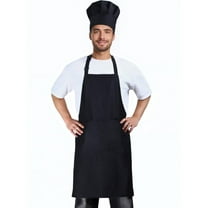 JASGOOD Unisex Apron Chef Hat Set Adjustable Bib Cooking Aprons for Men and Women