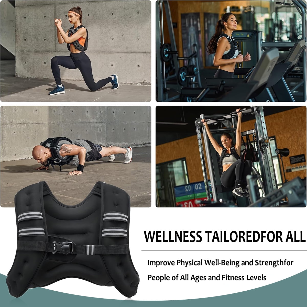 8 Pound Adjustable Straps, Breathable Mesh Polyester Fiber Waistcoat Pattern Black Weighted Vests, 10.6 x 8.3 x 3.3 Inches
