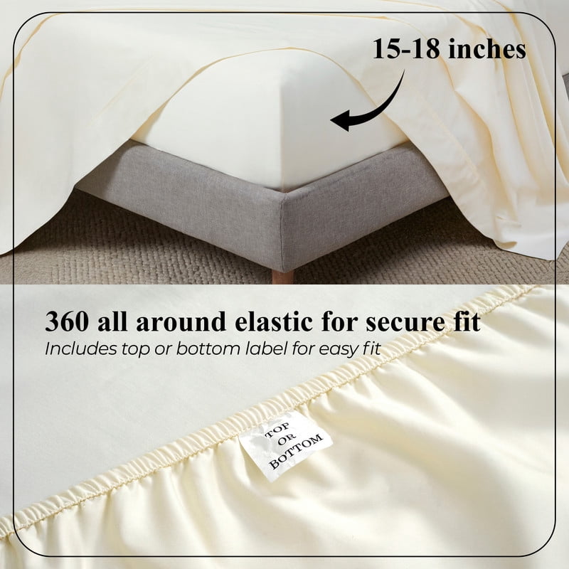 Superior Apus 100% Cotton 15" Deep Pocket Sheet Set, Twin, Ivory