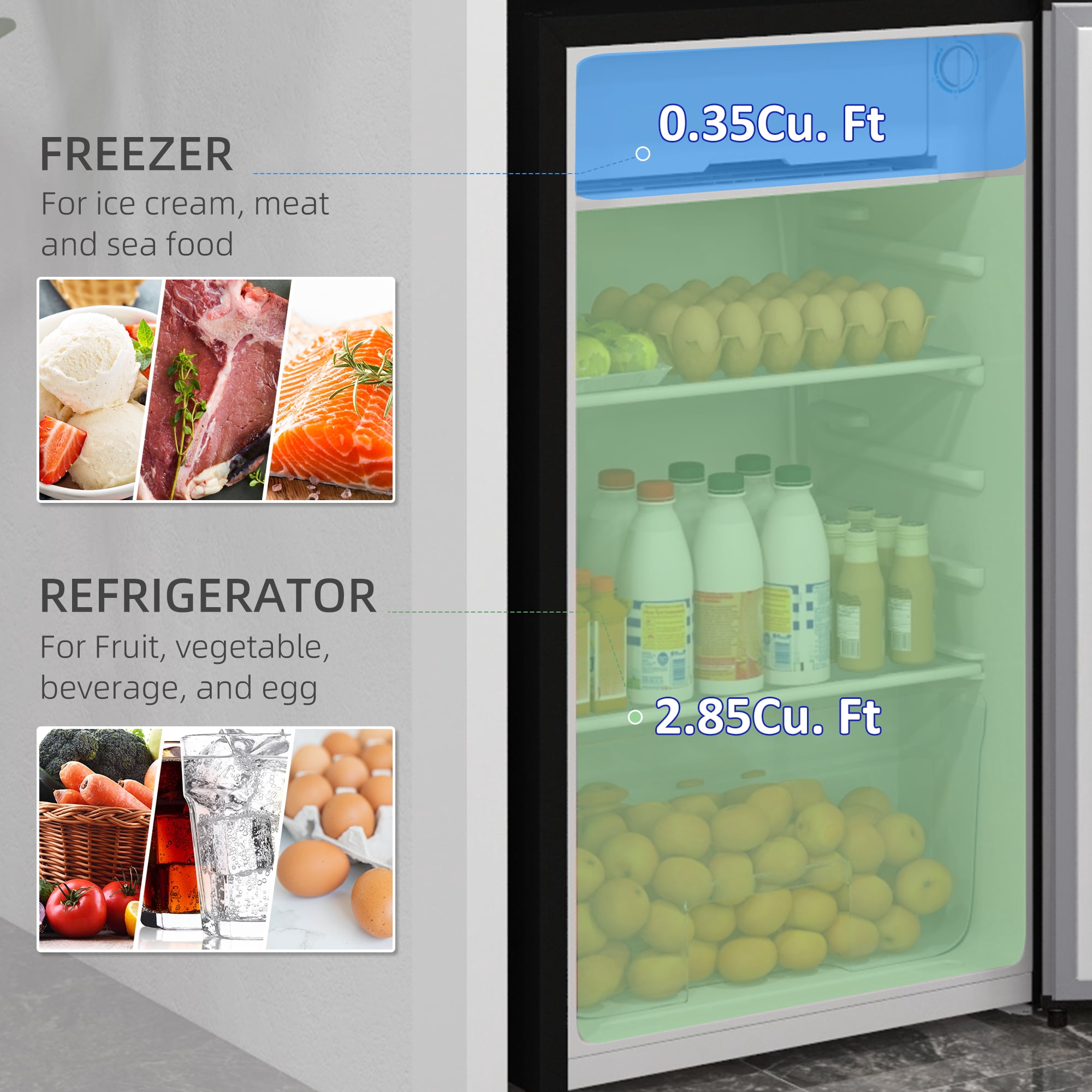 3.2 Cu.Ft Mini Fridge with Freezer, Compact Refrigerator, Silver