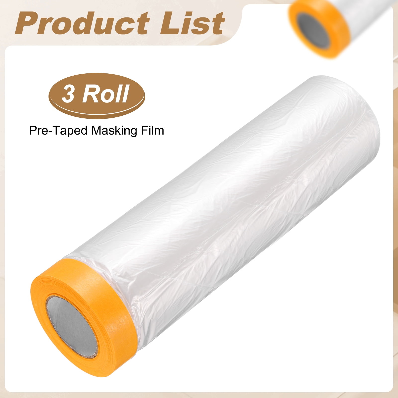 Uxcell 3pcs Pre-Taped Masking Film 94.5"x65ft Adhesive Tape and Drape Painters Plastic Drop Cloth Film with Tapes Plastic Sheeting for Automotive Painting Covering, Clear