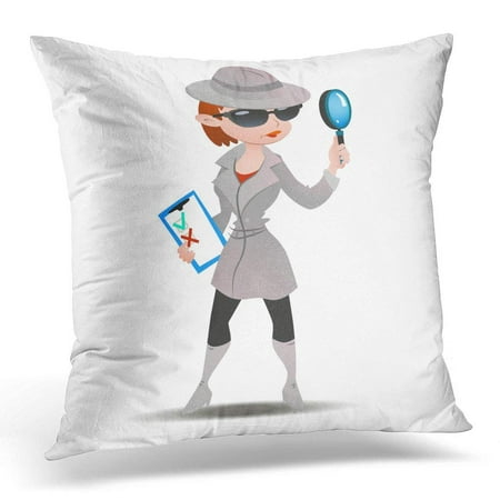 CMFUN Black Mystery Shopper Woman in Spy Boots Sunglasses and Hat with Magnifier and Checklist Full Length Pillows case 18x18 Inches Home Decor Sofa Cushion Cover