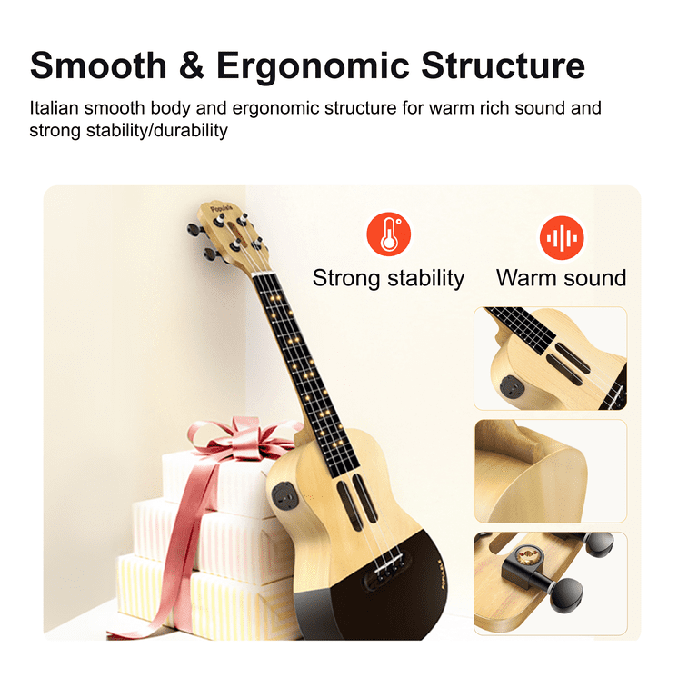 Populele U1 Smart Ukulele Kit for Beginners with App Lessons & LED 