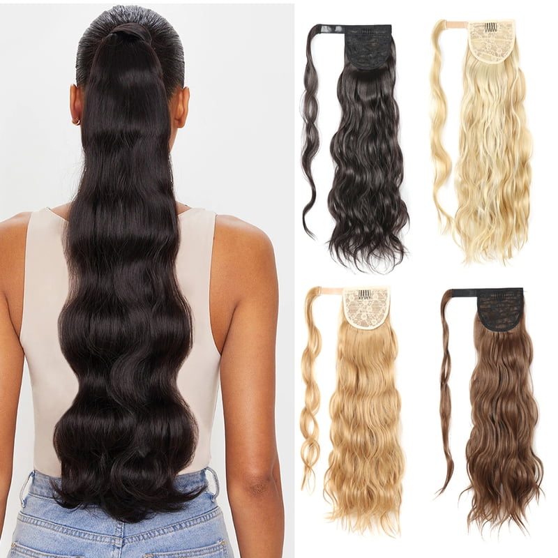Long Hollywood Wave Ponytail Wrap Around Synthetic Ponytail Body Wave Clip in Hairpiece Blonde Wave Ponytail for Women