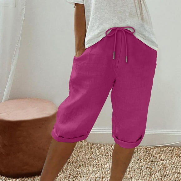 Gspmoly Women’S Shorts, Women'S Solid Color Shorts Casual Women'S Shorts Capris Plus Size Shorts for Women Clearance Hot Pink XXXL