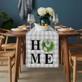 thumbnail image 2 of Rustic Home Table Runner - 108 Inch Long, Kitchen Dining Table Runner Dresser Scarves, Green Eucalyptus Leaves Wreath Wooden Plaid Farmhouse Decor for Coffee Tables Wedding Party Banquet, 2 of 8