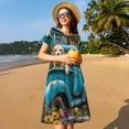 thumbnail image 4 of Balery Vintage Pickup Sunflower Dog Vestidos sueltos de manga corta para mujer, vestidos de verano 2025, vestidos casuales de corte A con vuelo., 4 of 6