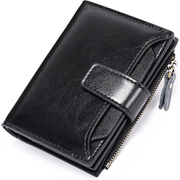 Women's genuine leather wallet, slim coin exchange, women's coin wallet, zipper and multiple cards, anti-RFID blocking short wallets