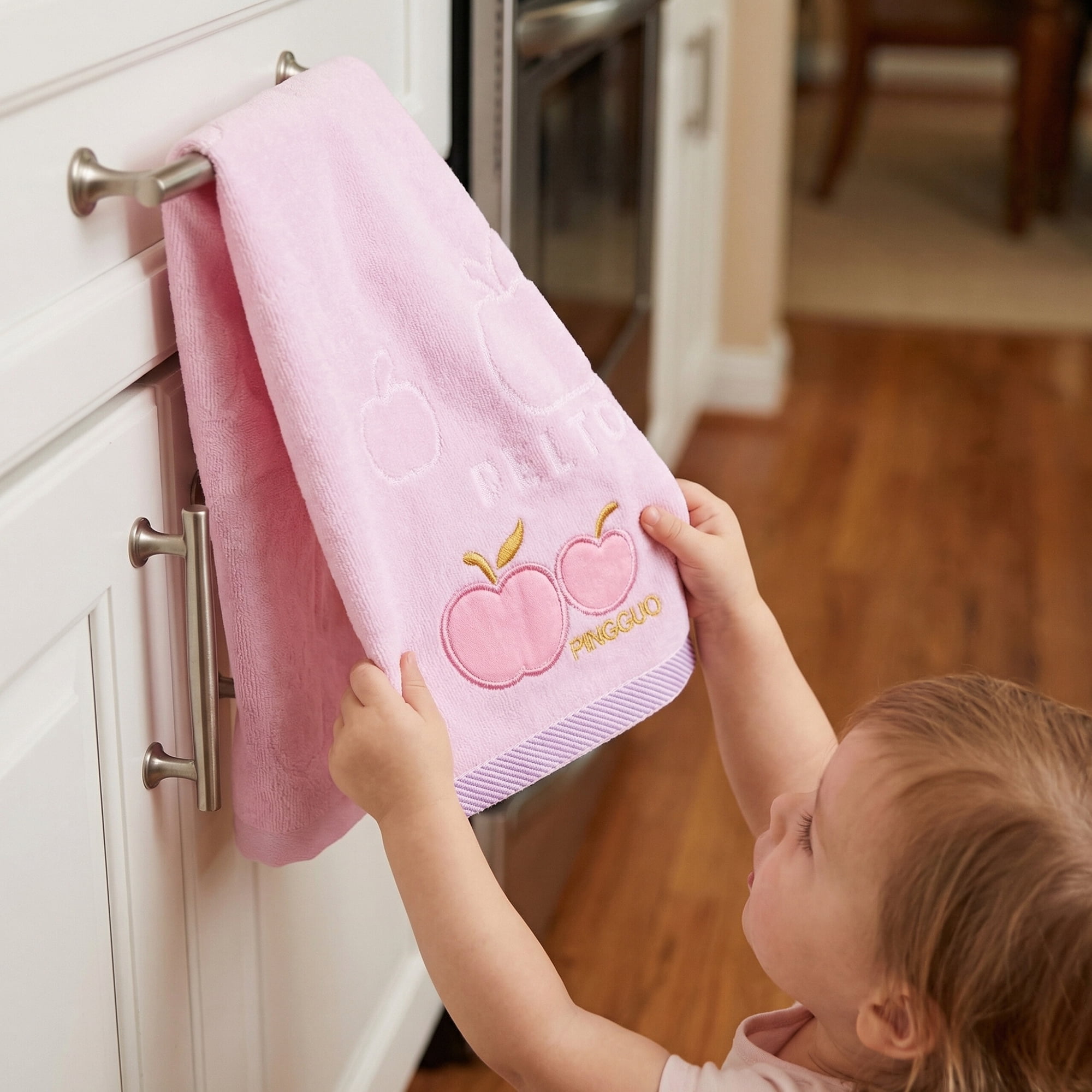 Unique Bargains Cartoon Embroidered 29" x 13" Soft Absorbent Hand Towels Pink 4pk