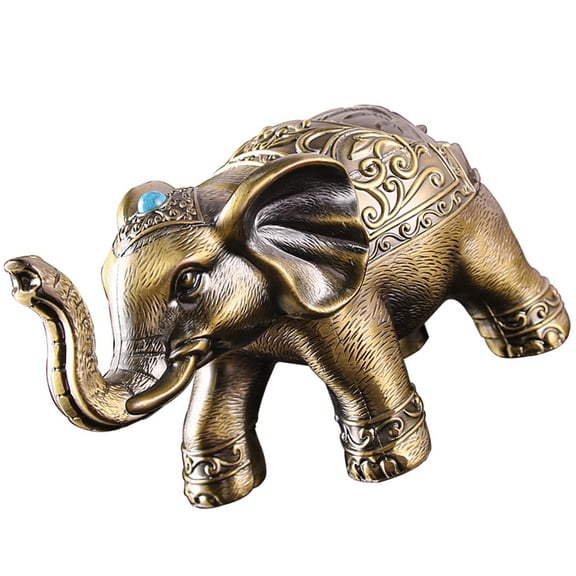 Golden Alloy Elephant Ashtray for Storage Use Windproof and with Stable Bottom 6.5 Inches