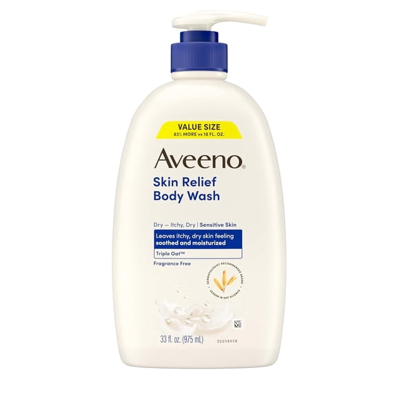 Aveeno Skin Relief Moisturizing Body Wash, Fragrance Free Shower Gel for Sensitive Skin, 33 oz - 2 Pack