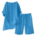 thumbnail image 4 of Linen Short Sets for Women 2 Piece Short Sleeve Shirts Wide Leg Shorts Loose Fit Casual Cotton Linen Sets Summer Outfits Sky Blue M, 4 of 7