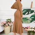 thumbnail image 5 of Kaemgyyd Women's Wrap V Neck Dress Casual Long Sleeve Wedding Guest Dress Ribbed Tie Waist Bodycon Ruffle Hem Midi Dress, 5 of 6