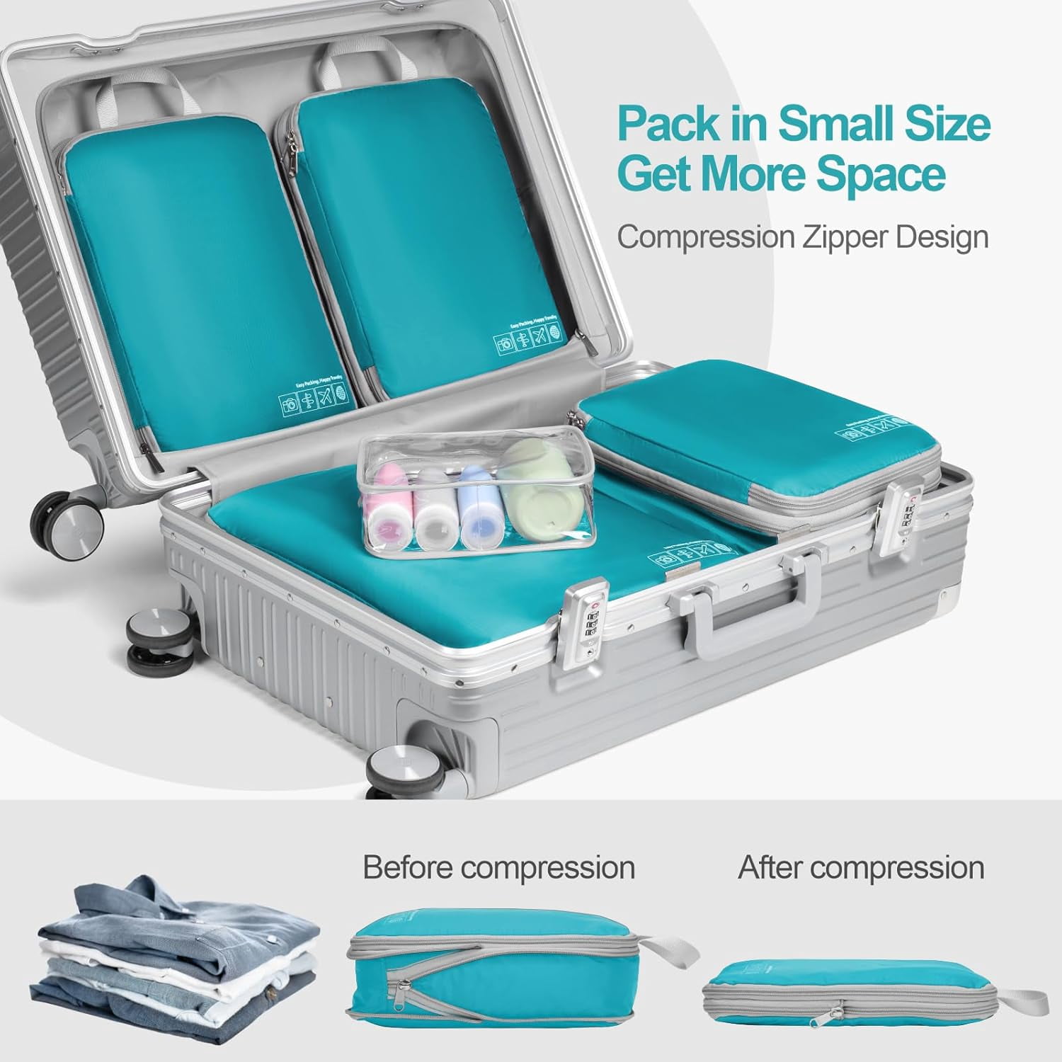 Compression Packing Cubes for Travel Women - Lightweight Luggage Organizers Bag Packing Cubes for Carry on Suitcases