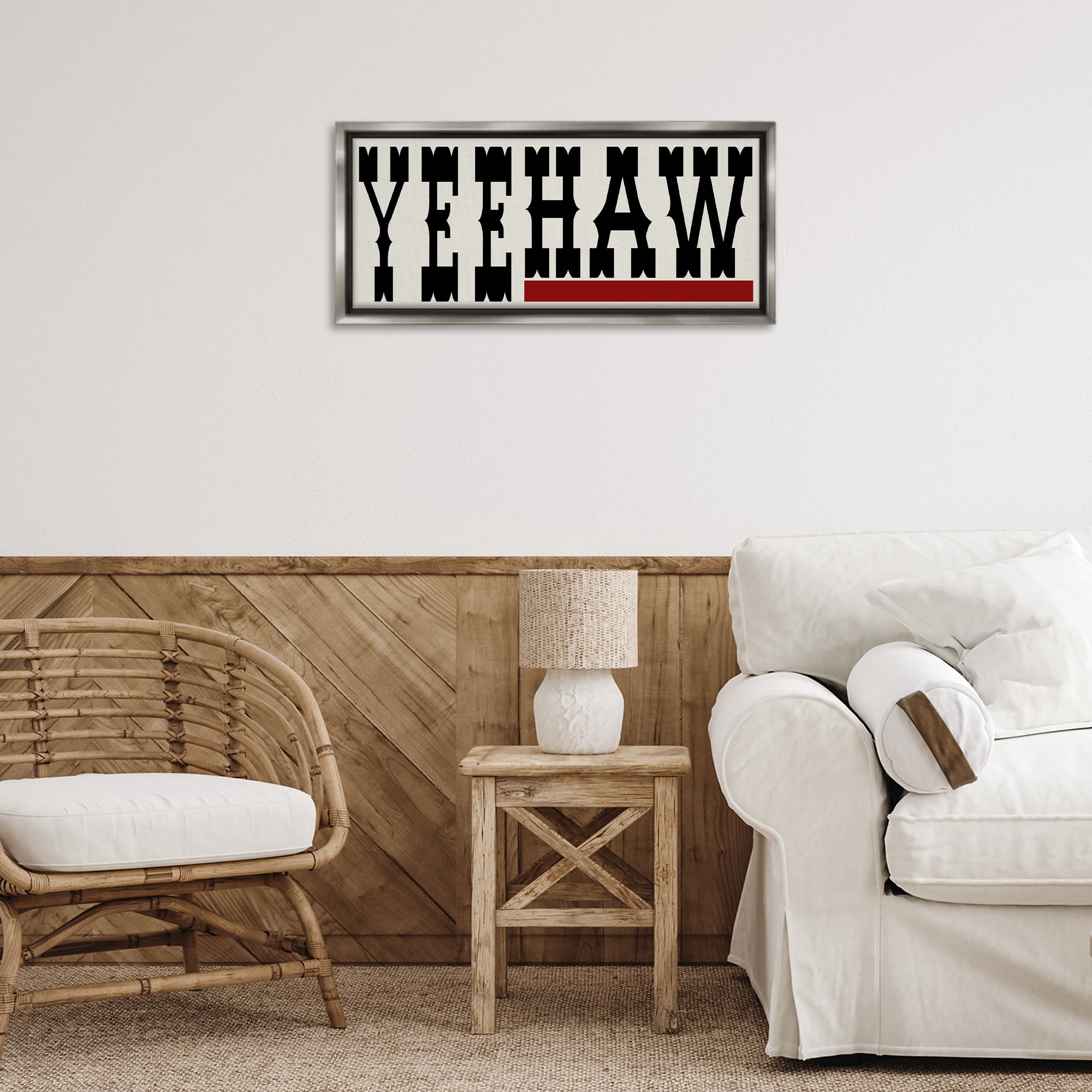 Stupell Industries Yeehaw Western Word Typography Painting Gray Floater Framed Canvas Art Print Wall Art, 25 x 11