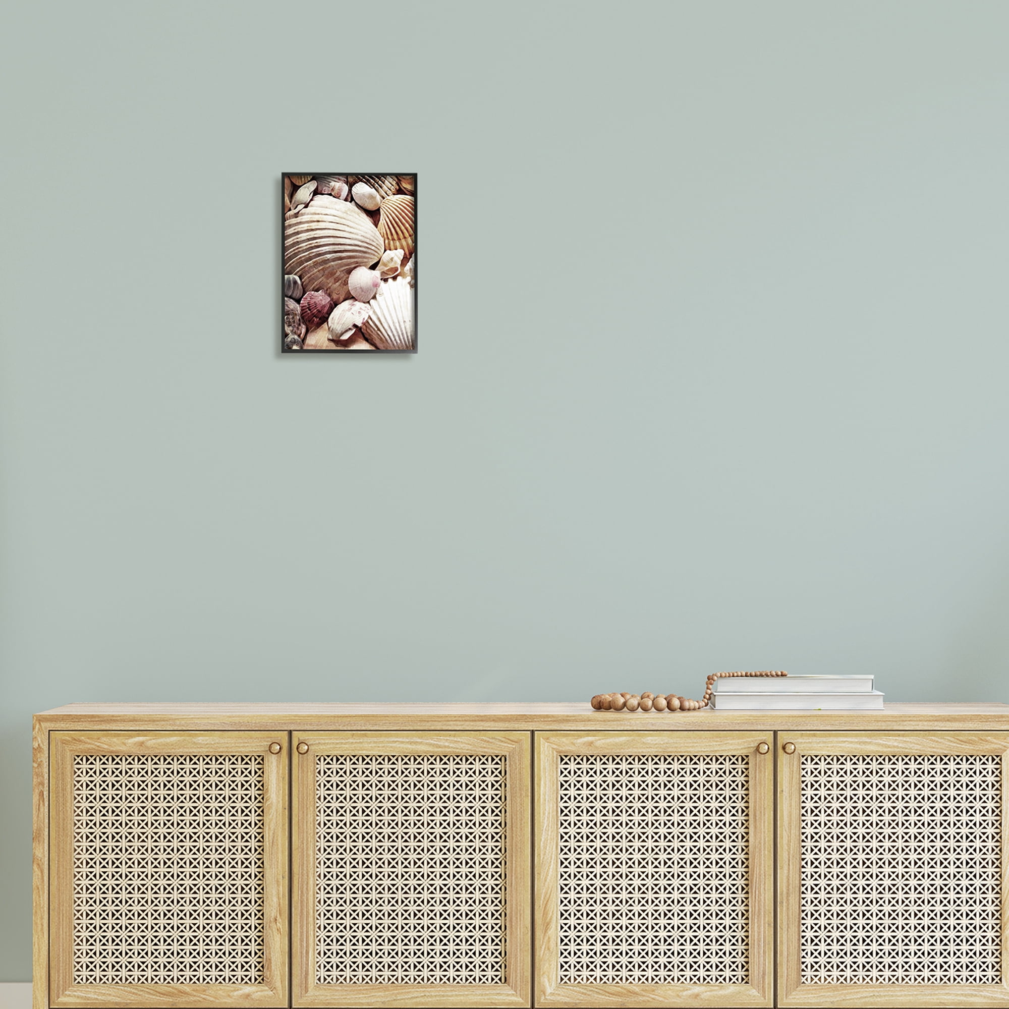 Stupell Various Nautical Clam Conch Shells Landscape Photography Black Framed Art Print Wall Art