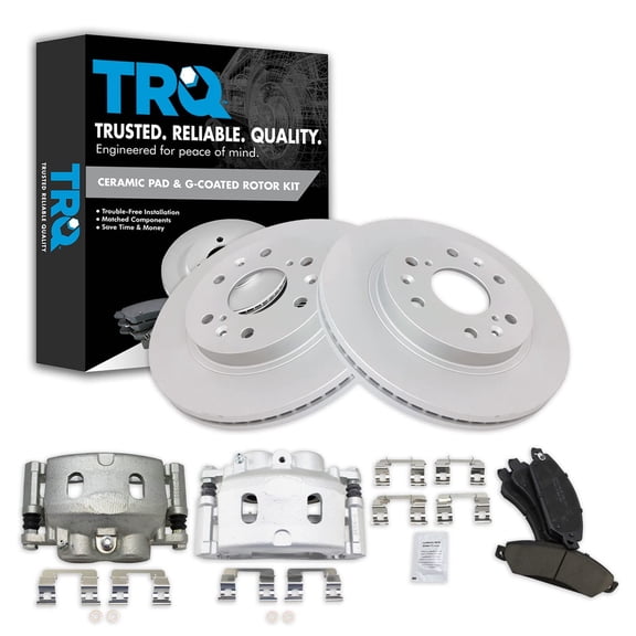 TRQ Front Brake Calipers Ceramic Pads & Rotors Fits Select 05-06 Sierra Silverado Tahoe