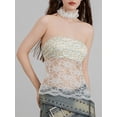 thumbnail image 4 of vera natura Women Tube Tops Floral Print Lace Mesh Sheer Boat Neck Strapless Tops Summer Backless Bandeau Shirts, 4 of 8