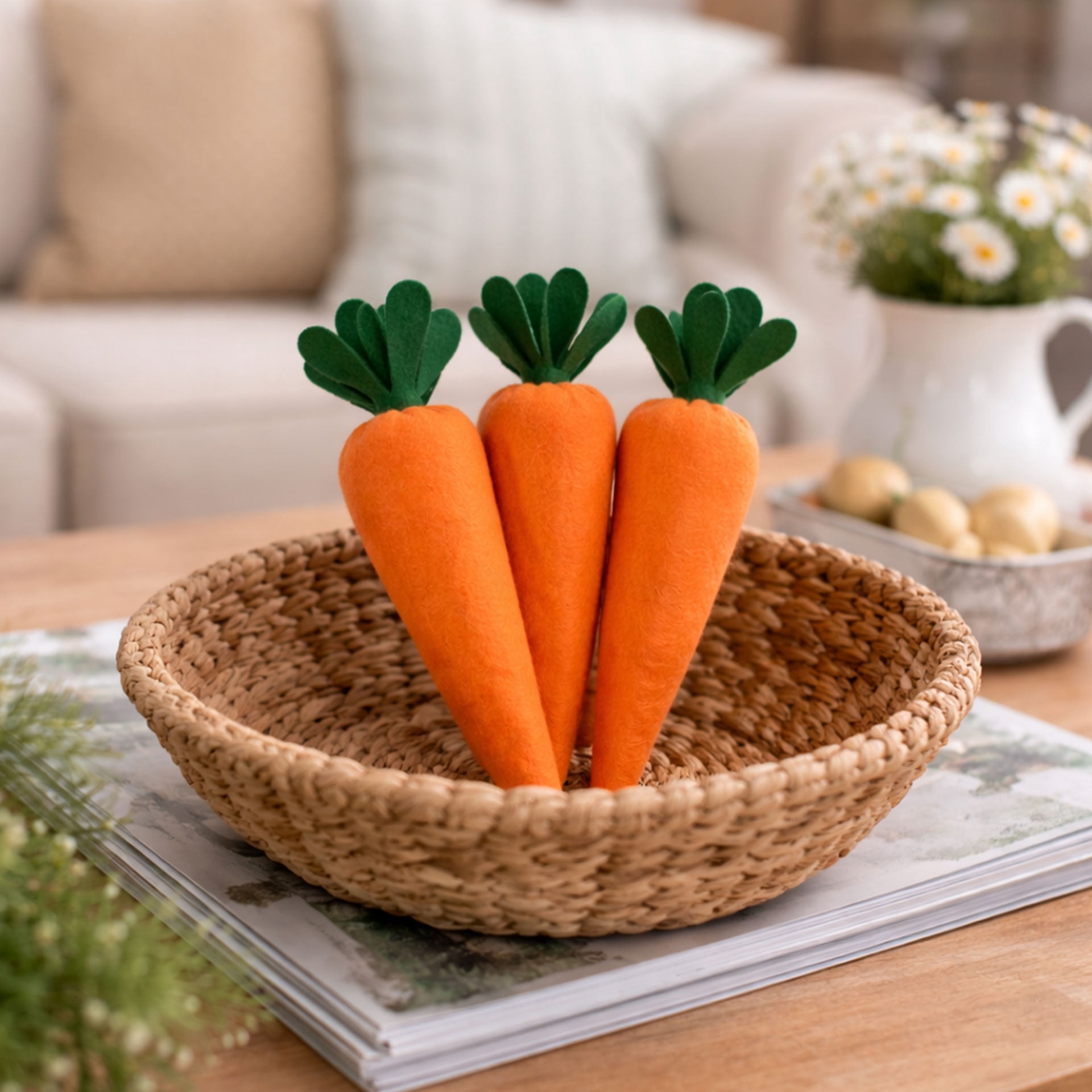 12PCS Easter Carrot Decorations Seasonal Vegetables Ornaments – Artificial Stuffed Fabric Carrots, Rustic Spring Easter Decor for Tiered Tray, Basket, Vase Filler, Farmhouse Tree (Natural Orange)