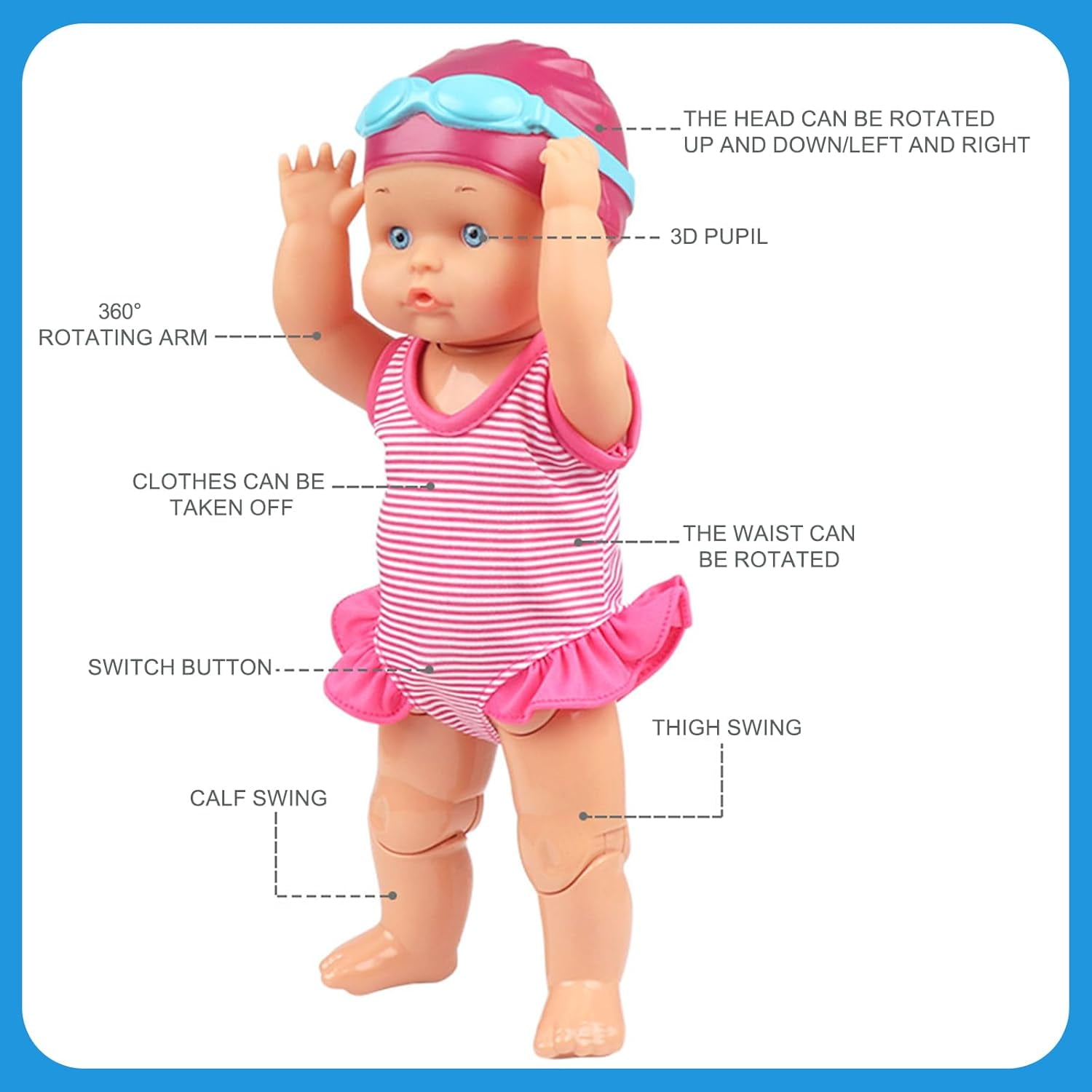 Swimming Baby Doll Toy for Girls,Waterproof Swimming Doll,Swimming Baby Doll Toy In for Pool Bathtub Bath,Swimming Dolls for Childern Kid Girls Water Fun Toy