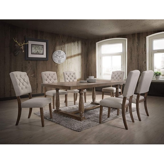 Contemporary Dining Room Furniture 7pc Dining Set Rectangular Table Upholstered Tufted 6 Side Chairs Casual Style