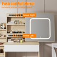 thumbnail image 3 of QinaQin Four-Drawer Dressing Table with a Power Outlet, a Sliding Mirror, and a Light, a Bedroom Dressing Table with a Stool, Open Shelves, and Three-Color Lighting Modes - Natural Wood Color, 3 of 7