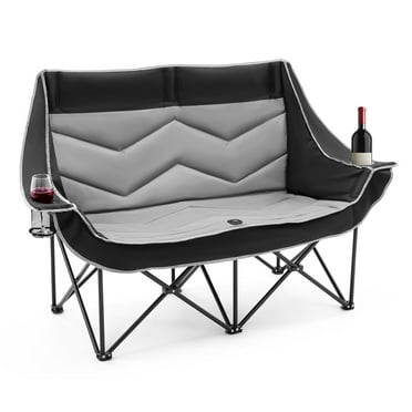 Dovov Folding Double Camping Chair, Oversized 2 Person Padded Folding Loveseat Portable Outdoor Camping Bench Foldable Lawn Chairs with Cup Holder & Carry Bag