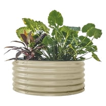 17" Tall 42" Round Raised Garden Bed Metal Raised Bed Planter Box for Vegetables Flowers Patio, Pearl White