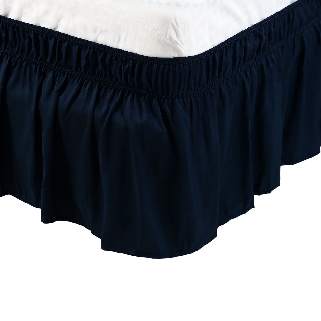 Unique Bargains Elastic Dust Ruffled Bed Skirt with 15" Drop Navy Blue