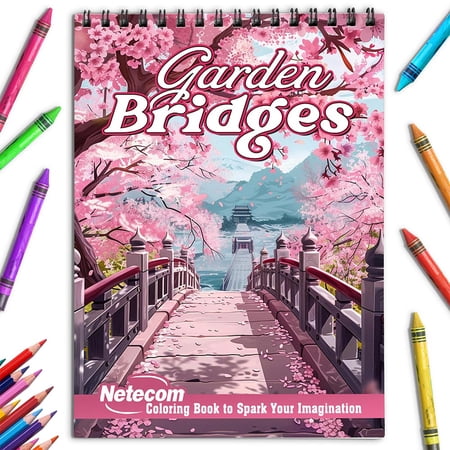 Netecom Garden Bridges Coloring Book for Adults Spiral Bound Soft Cover
