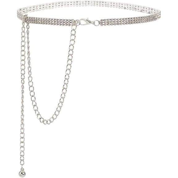 Rhinestone Waist Chain Metal Sparkly Diamond Glitter Belly Chain Link Belts Fashion Sexy Bling Belt Jewelry Accessories for Women Dresses Wedding Bridal Party Birthday Club Gray