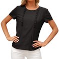 thumbnail image 4 of Camiseta de mujer Verano Cuello redondo Manga corta Casual Top suelto, Negro, L seitruly AP001321-03, 4 of 7