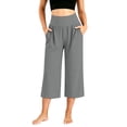thumbnail image 3 of Jopfuhed Women's Wide Leg Yoga Pants Elastic High Waist Tummy Control Capri Pants with Pockets Side Flowy Gym Workout Jogging Pants,Sizes S-3XL, 3 of 9