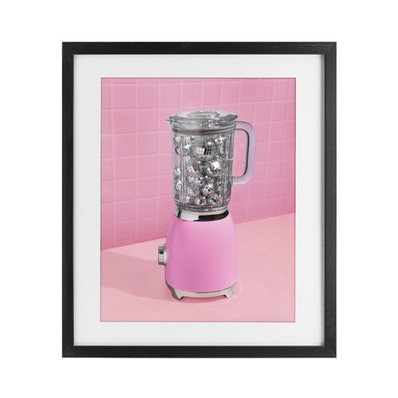 Stupell Industries Contemporary Disco Drink Blender over Pink Black Framed Print Under Glass, 13 x 16, by LISH Creative