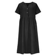 thumbnail image 7 of Inverlee Women's Cotton Linen Long Sleeve Dress Casual Notch V Neck Button up Midi Dresses Summer Trendy Solid Loose Sundress for Beach, 7 of 7