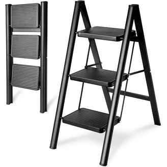 Cosco Three-Step Steel Utility Work Platform Stool, Black