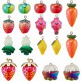thumbnail image 1 of 18 piezas de 9 estilos de dijes de frutas de resina 3D con purpurina de color AB, fresa, limón, zanahoria, manzana, frutas y verduras, colgantes con agujero., 1 of 7