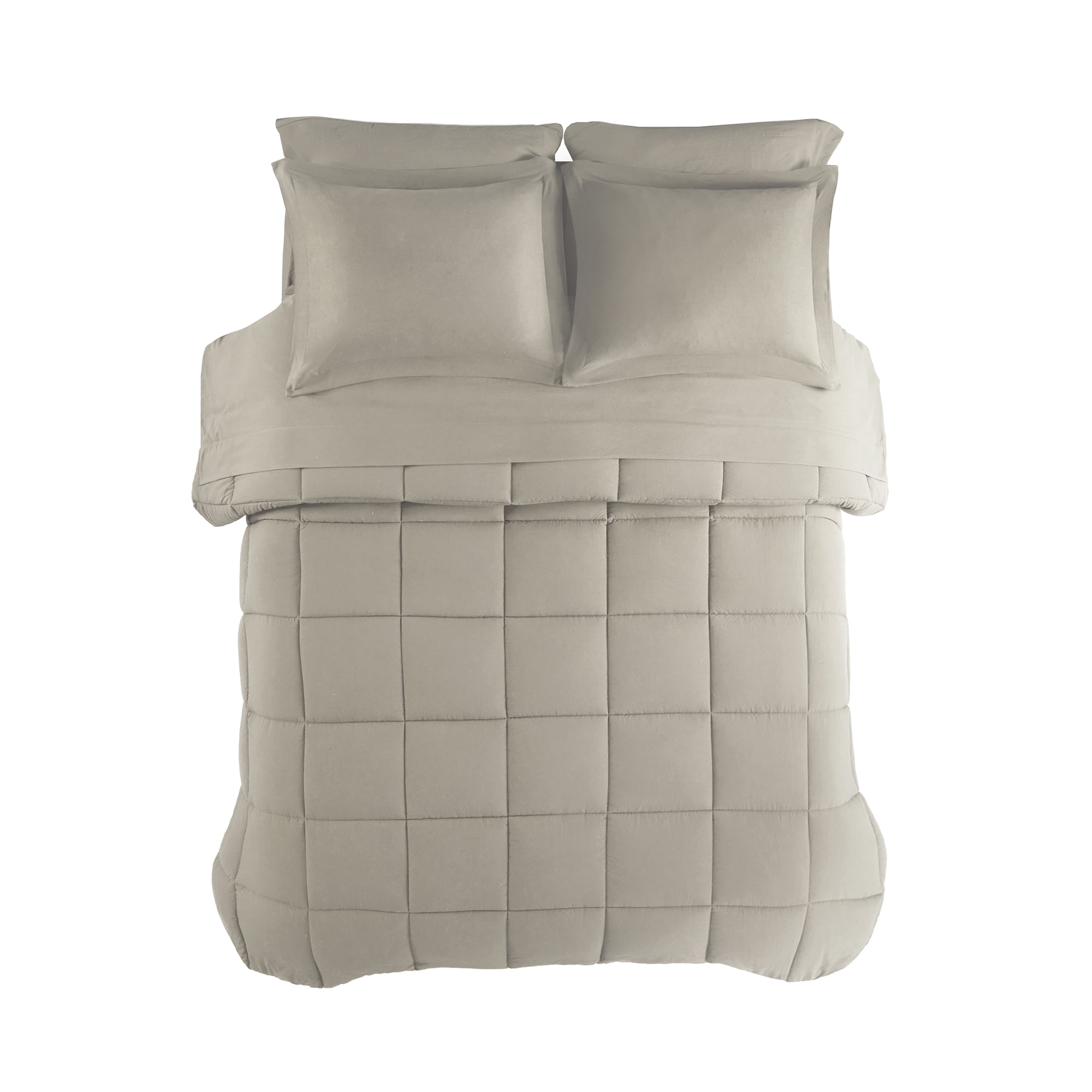Mainstays All in One Down Alt Reversible Comforter and Sheet set- 7 Piece, King, Stone